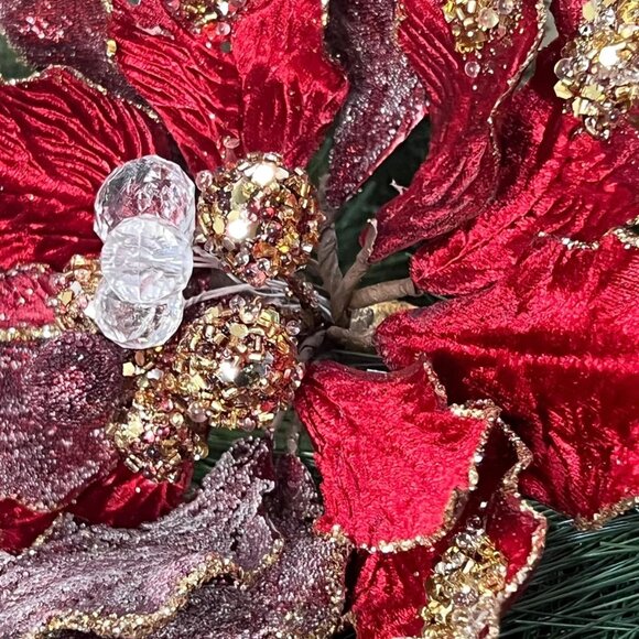 Glitter Edge Jewel Poinsettia Stem Home Christmas Tree Decoration Craft Supplies - Picture 5 of 10